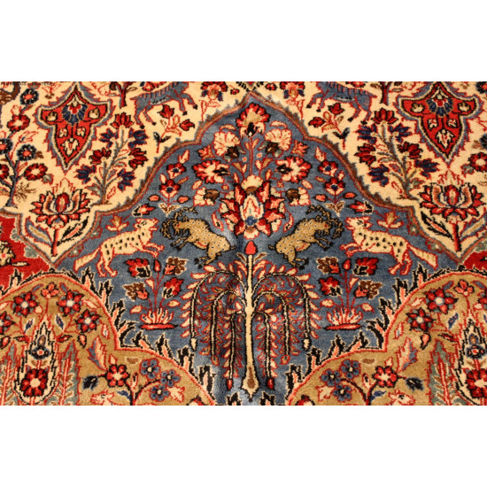 10 x 14 Ft. Antique Persian Tabriz Rug Hunting Design Orange Background from |elegantorintalrugs.com 