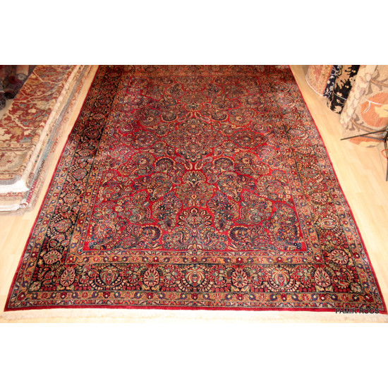 Large Vintage Persian Sarouk 10' X 14' Rug Red Floral Color  