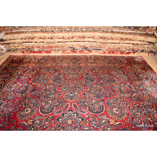 Large Vintage Persian Sarouk 10' X 14' Rug Red Floral Color  