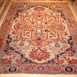19th Century Large Antique Persian Serapi Beige Background 