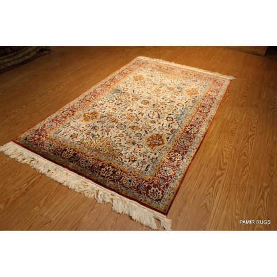 Hand-made Persian Silk Rug 5' x 8' Authentic Original natural Silk 
