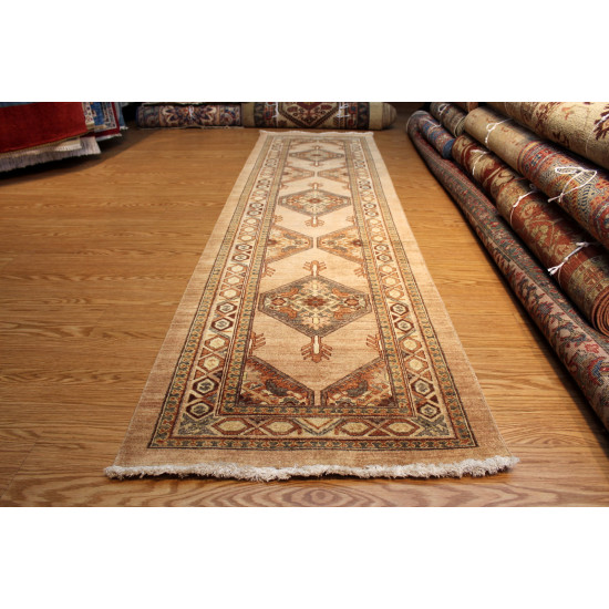 Persian Heriz Serapi Runner Serab Design Handmade Wool Rug Oriental 10 Ft. long Khaki Camel Color