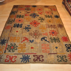 Handmade Tribal Wool Rug, Kazakh Rug, Kilim Embroidery 
