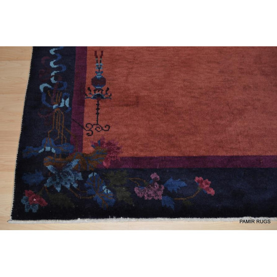 Vintage Art Deco Chinese Rug, Rose & Blue Color Circa 1920's