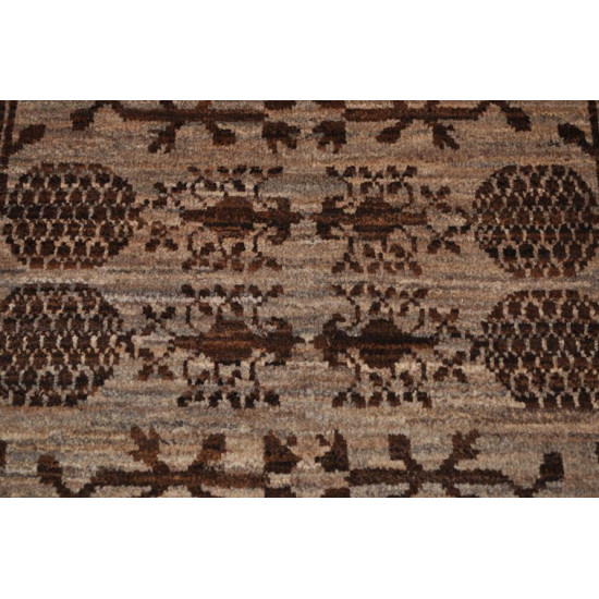 Brown Rug, Handmade Khotan Design, Beige & Brown Wool Carpet.