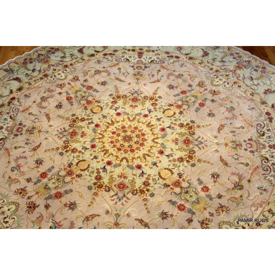 7' Round Rug. Persian Tabriz Wool & Silk