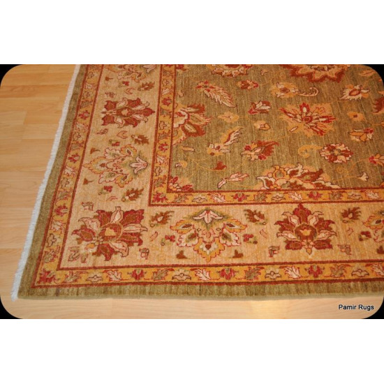 Light Green Background with Light Brown Handmade Vegetable Dyed Rug