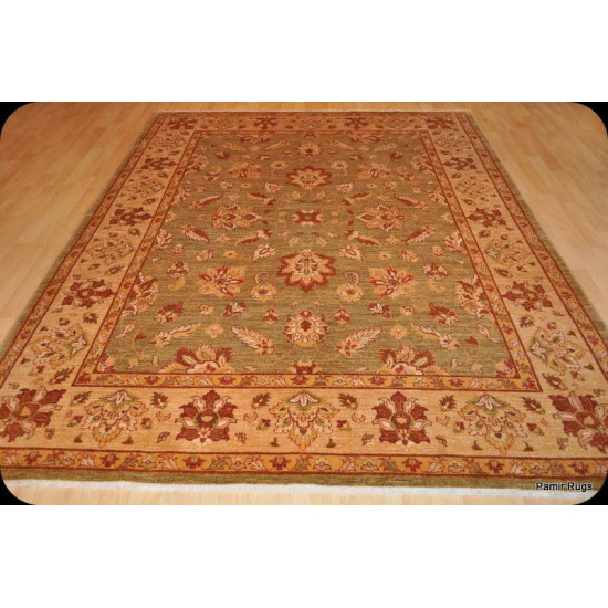 Light Green Background with Light Brown Handmade Vegetable Dyed Rug