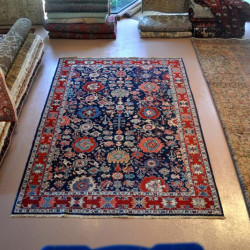 Royal Blue Background Persian Rug 7' X 10' Handmade Carpet