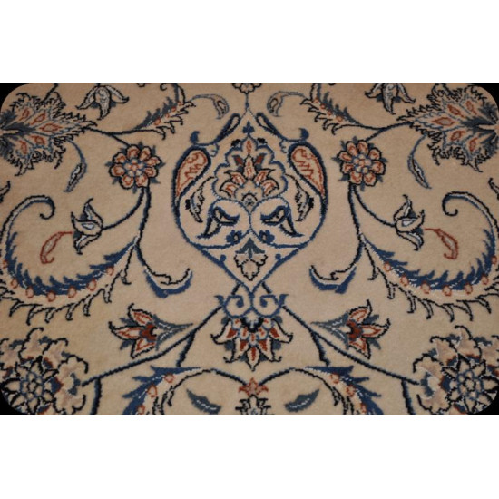 7' X 10' Beige Background Blue Handmade Persian Nain Silk & Wool Rug