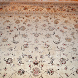  8' X 10' Wool and Silk White Background Persian Tabriz Design Rug