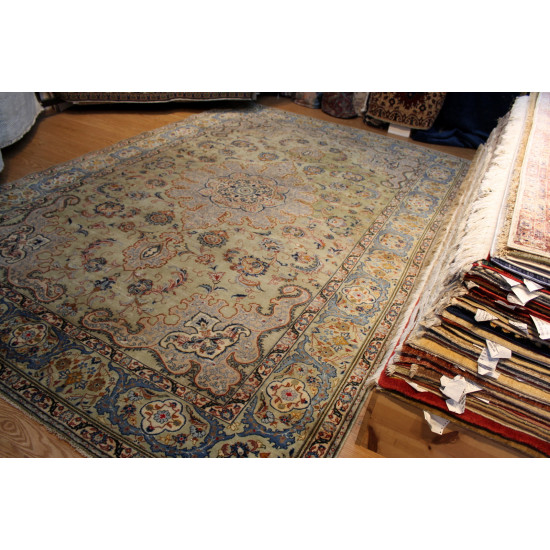 Tabriz Rug, Vintage Persian Oriental Stressed Rug with Muted Colors.