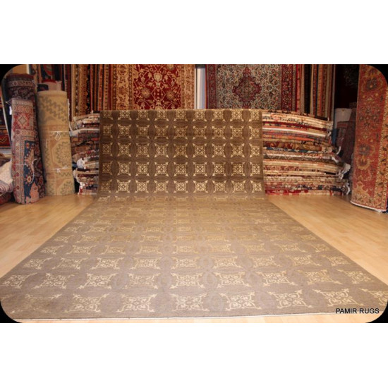 Olive Green Tibetan Rug 7' X 16' Light Brown rug.