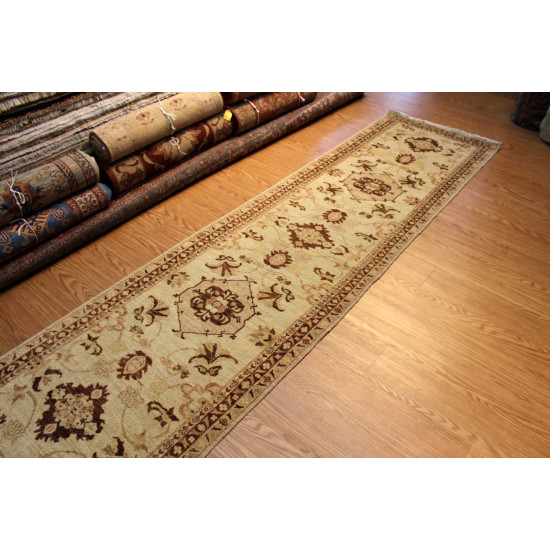 10 Foot Long Persian Handmade Hall Runner Rug  beige Background Floral Design 