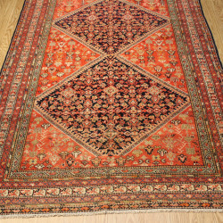 Orange background Vintage Persian Malayer Rug measures 6'6" x 16'